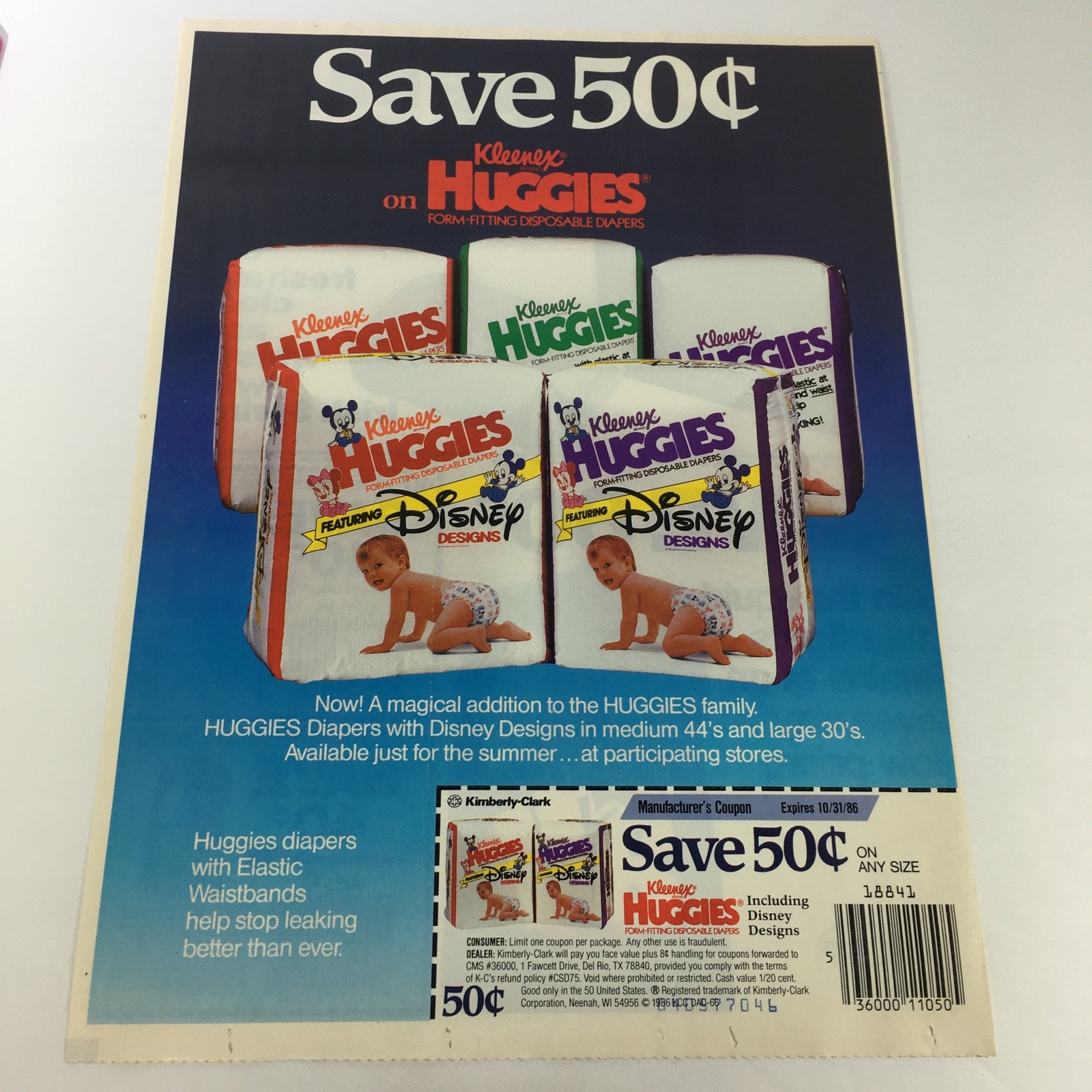 VTG Retro 1986 Huggies Disney Mickey Mouse Disposable Diapers Print Ad