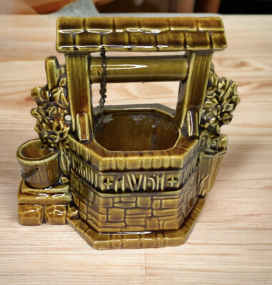 Vintage McCoy Pottery Oh Wishing Well Grant A Wish To Me Planter W/Chain