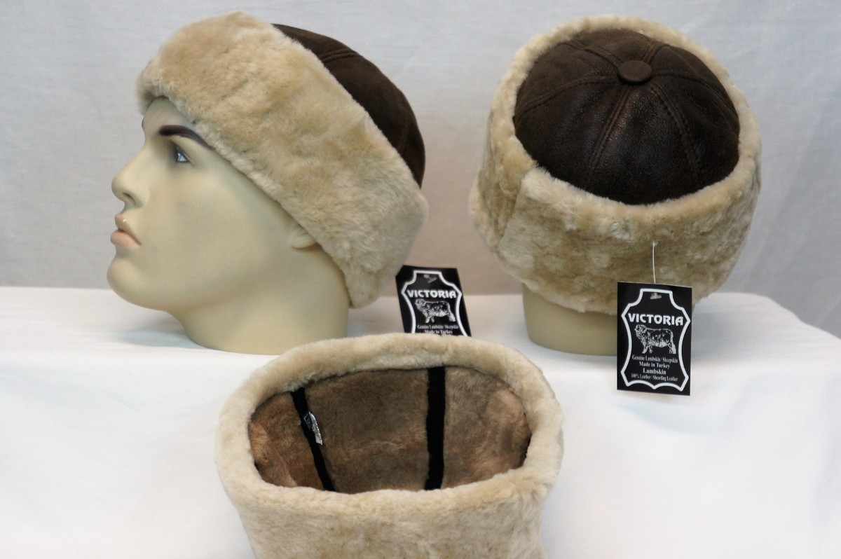 100% Sheepskin Ivory Shearling Fur Beanie Unisex Large Round Bucket Hat Winter 100% Sheepskin Shearling Leather Fur Beanie Round Bucket Hat  main image 3