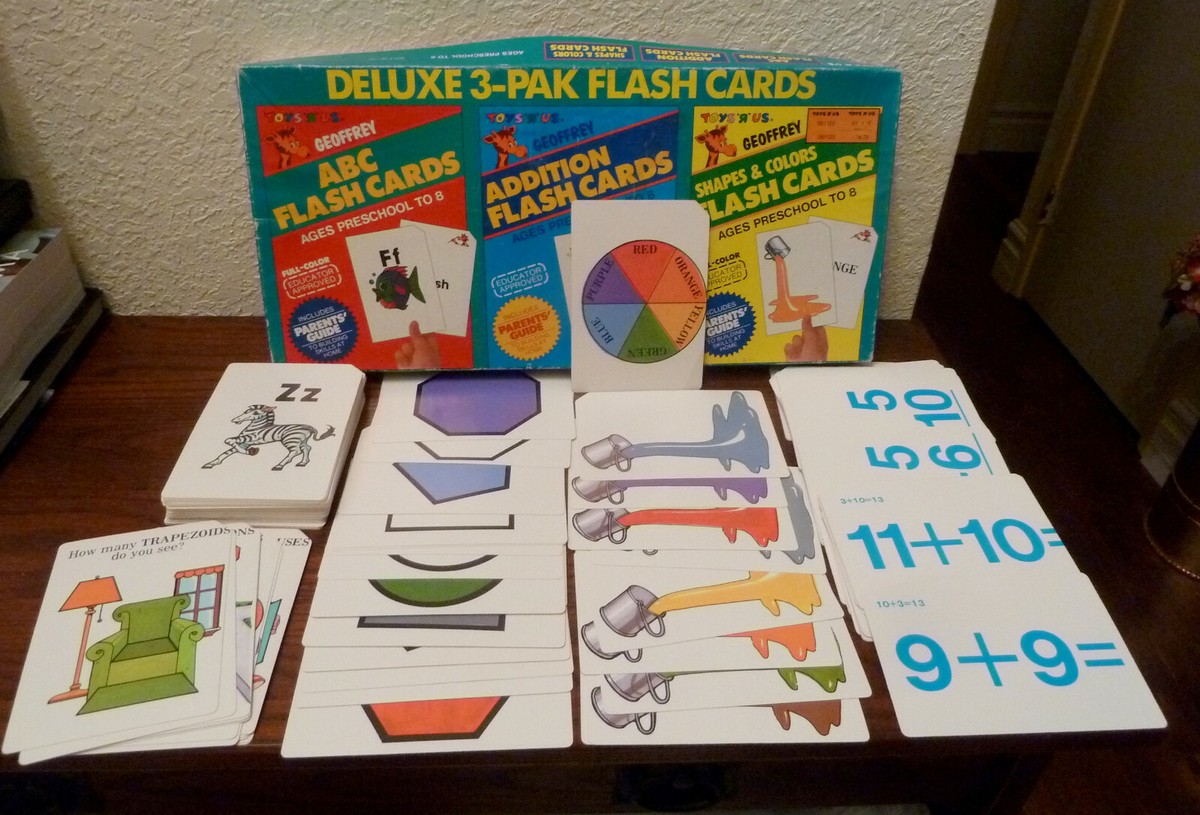 Vintage 80s Toys R Us Geoffrey Flash Card 3 Sets Shapes Colors ABC