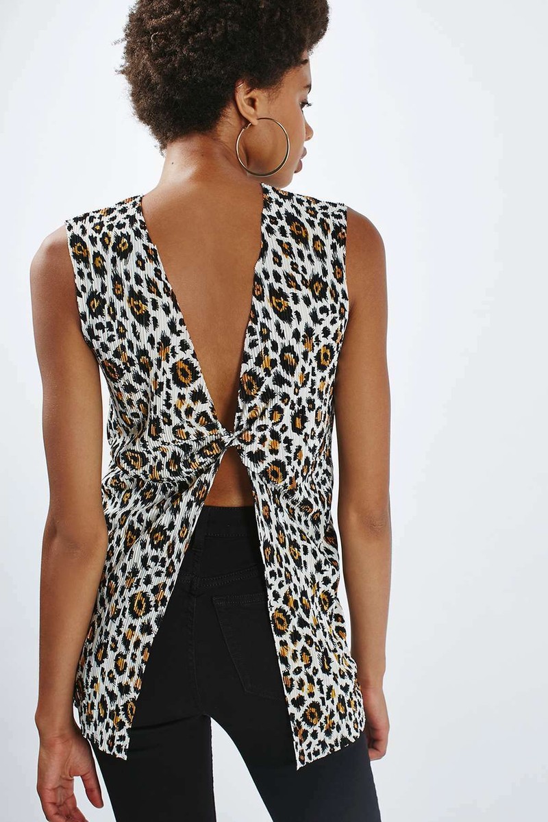Topshop Animal Print Plisse Pleated Twist Back Top Size 10 Bnwt