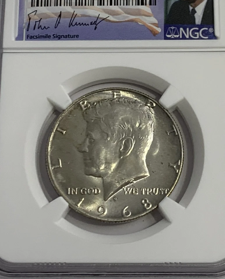 1968 D NGC MS64 Silver Kennedy Half Dollar 50c JFK Coin Signature Flag Label - Image 2 of 3