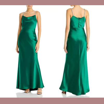 NWD $298 Aqua [ 2 ] Cowl Neck Embellished Straps Gown in Emerald Green  #G1205 | eBay