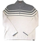 NWT Eddie Bauer Men's 1/4 Zip Striped Cotton Sweater Size Large Gray / Oatmeal