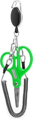 SAMSFX Fishing 5'' scissors, Green Braided Scissors With Zinger & Lanyard 