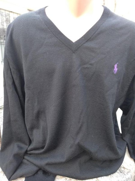 Men Polo Ralph Lauren Sweater Black Wool 48 / 4XL