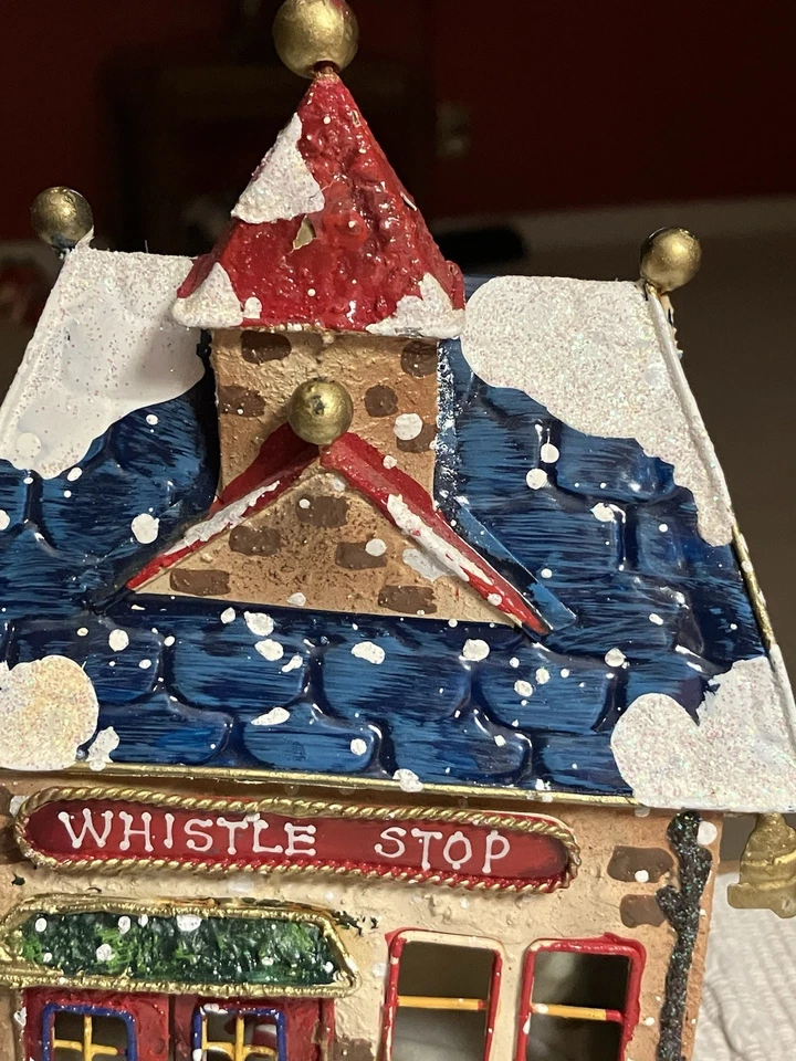 Porta medias vintage de metal CHRISTMAS EXPRESS pintado a mano WHISTLE STOP Foto 4 de 4