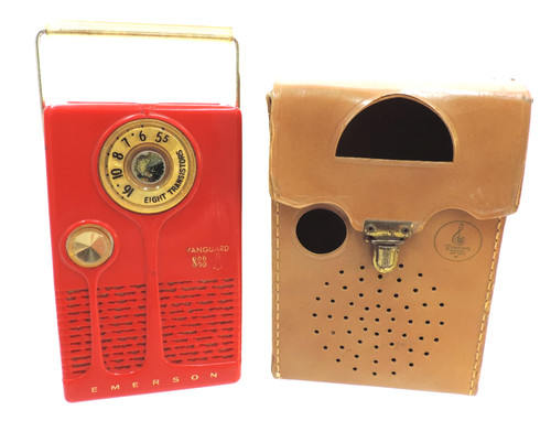 Vintage Emerson Vanguard 888 Red 6.5" Pocket Radio with Case / For Repair