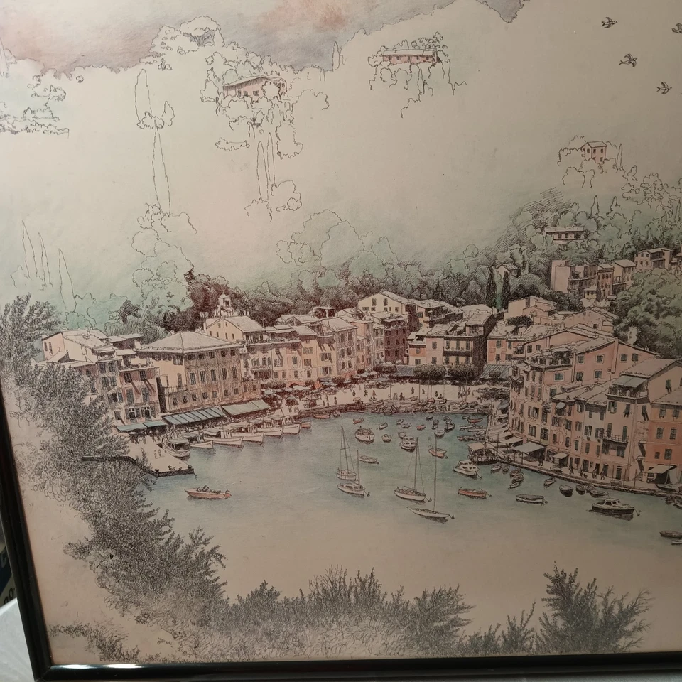 Original boceto coloreado a mano, firmado Fredrico. Portofino Riveria, Italia Foto 2 de 4