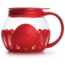 Microwave Popcorn Popper Borosilicate Glass Bowl with Lid 1.5 Quart Red