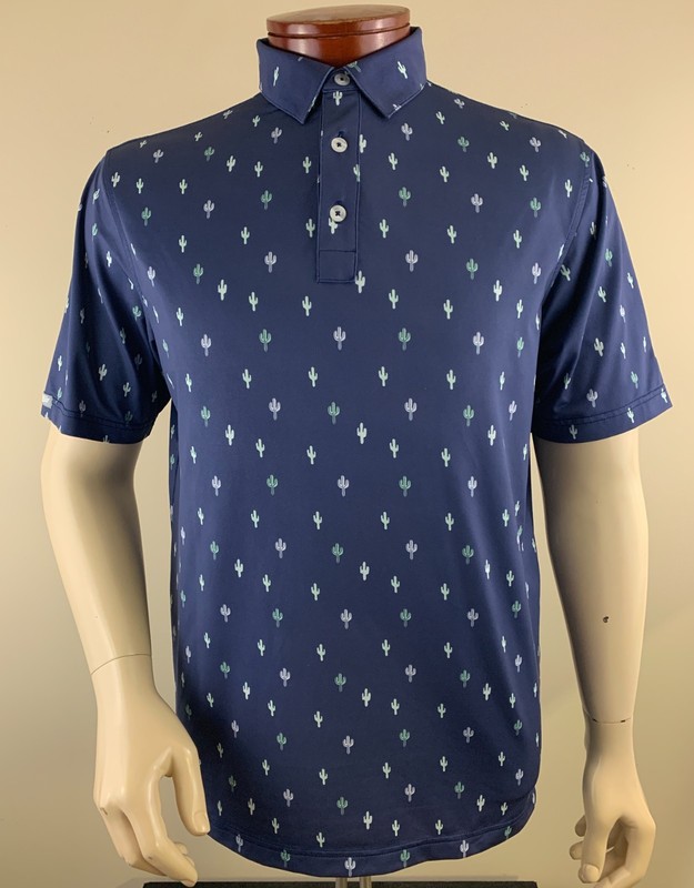 STRAIGHT DOWN Men's Cactus Print Performance Golf Polo Shirt Size M