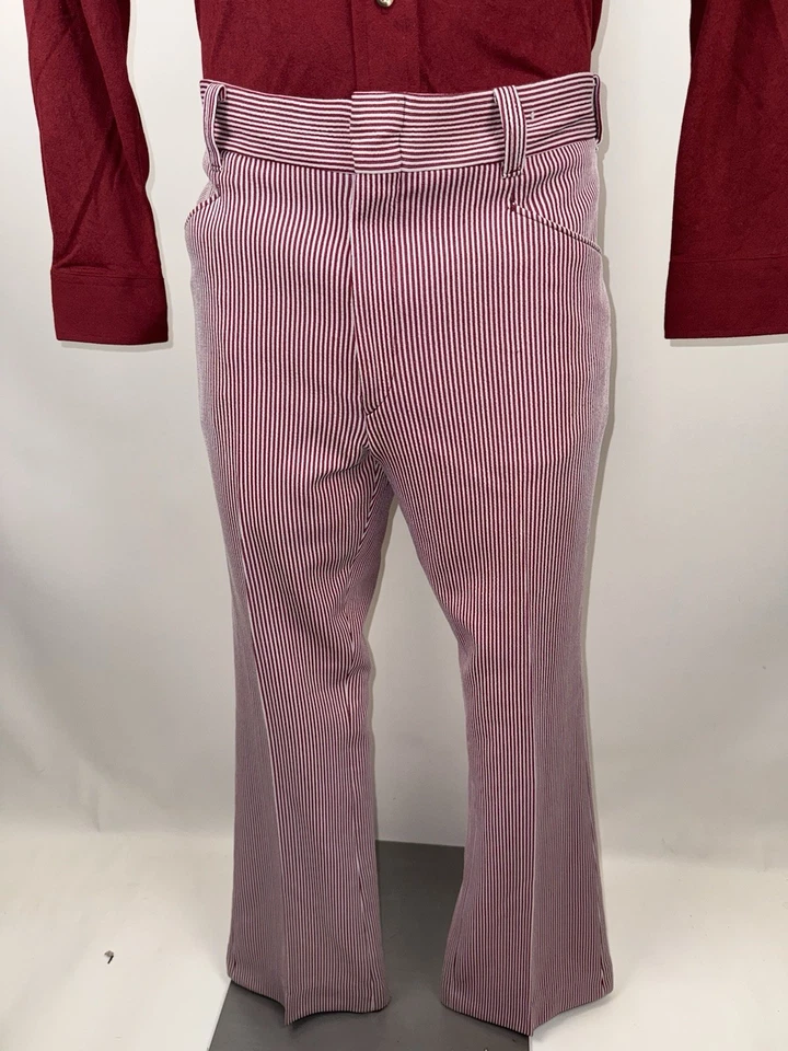 Pantalones Forge Vintage Para Hombre 40 32 Poliéster Rojo Rayas Ocio Disco MCM 60s 70s Foto 3 de 4