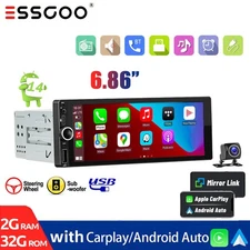 1DIN 6.86" Car Stereo Radio Apple CarPlay Android 14 2+32G BT FM USB with Camera