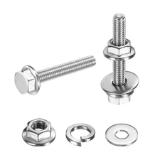 M4 x 25mm 40Pcs Phillips Flanged Hex Bolts with Nuts, Flat&Lock Washers, Silver