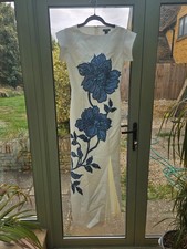 Karen Millen Premium Summer Embellished Applique Tailored Maxi Dress White Blue