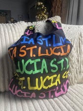 St. Lucia Black Tote Colorful Script Tourist Souvenir Beach