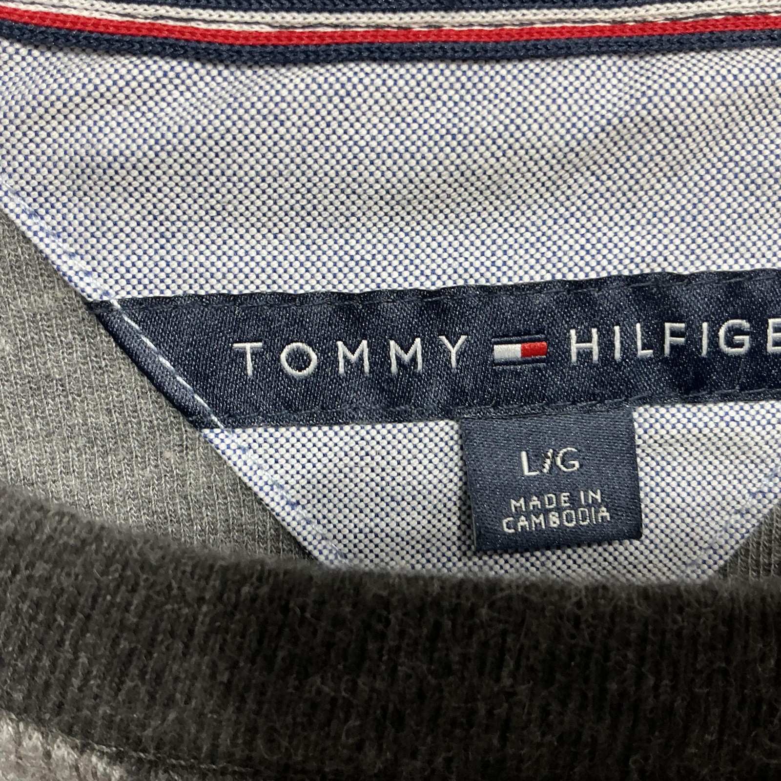 Tommy Hilfiger Sweater Mens Large Gray Black Crewneck Pullover Logo Cotton Blend thumbnail 3