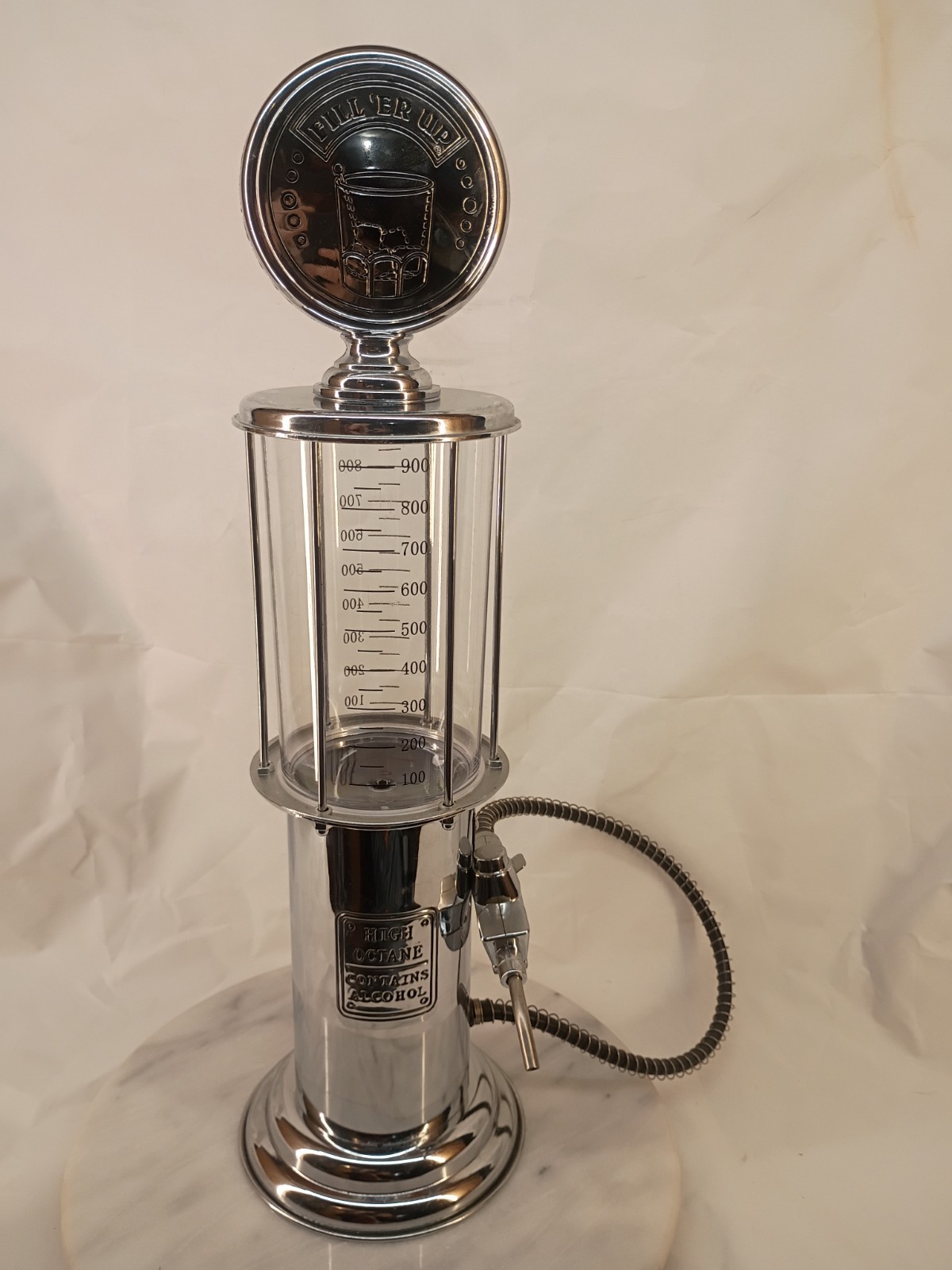 Gas Pump Bar Liquor Dispenser Godinger Fill 'Er Up Chrome 30 ounces 19" Tall