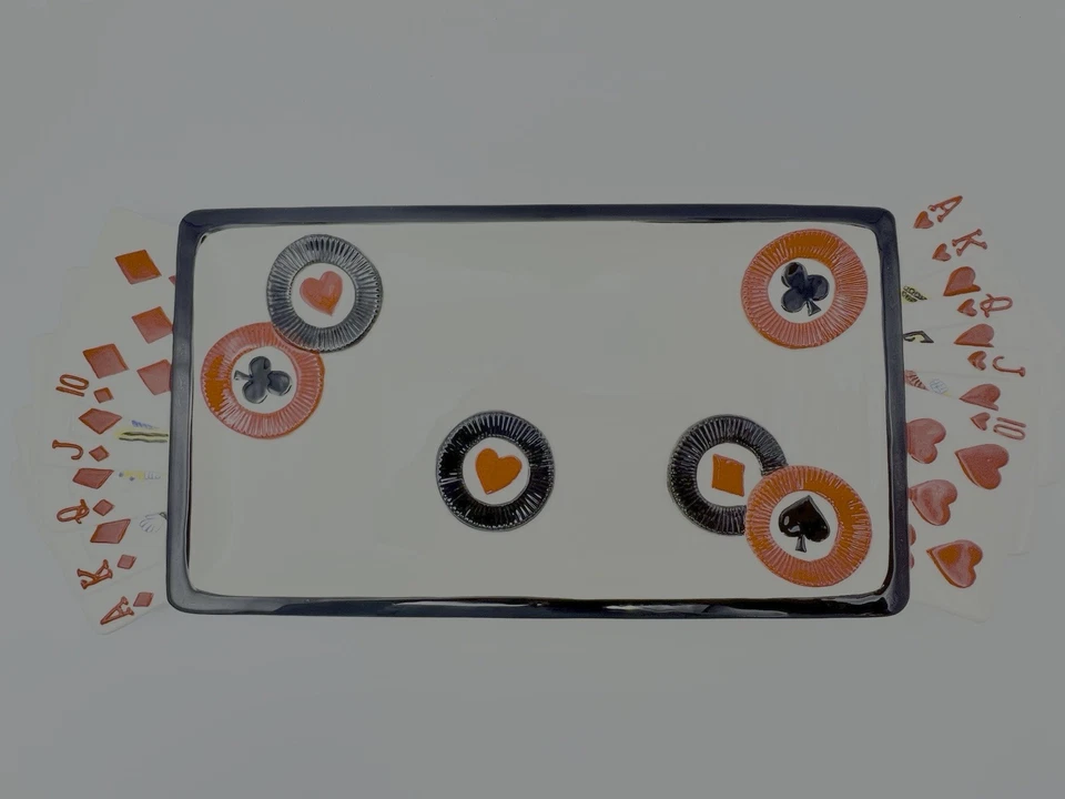 Fitz & Floyd GAME NIGHT Rectangular Tray Playing Cards 15.5” NEW IN BOX! - Image 2 of 4