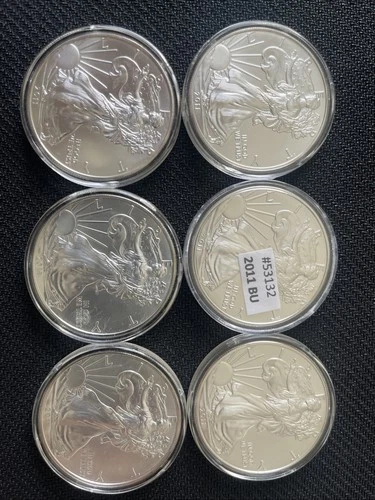 6X 2011 American Silver Eagle 1 OZ .999 bullion Troy ounce 🤯