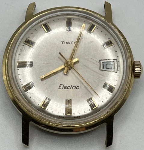 Vintage Mens Gold Tone Timex Electric Watch RUNS AND STOPS HB