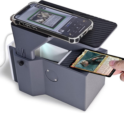 MTG Card Scanner Stand, LED-Lit Phone Scan Station with Roller Ramp
