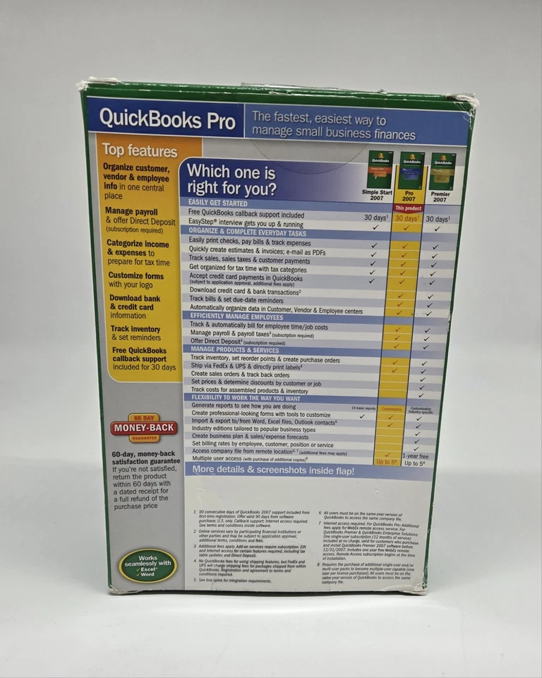 NIOB Intuit Quickbooks Pro 2007 Small Business Fin. Software Win 2000/XP/Vista Foto 3 de 4