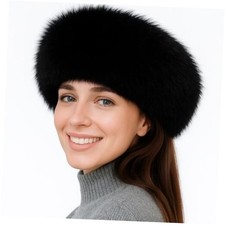 Syhood Women Faux Fur Headband with Elastic Fluffy Winter Earwarmer Black