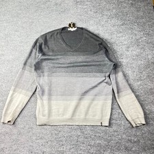 Calvin Klein Sweater Men's Gray Merino Wool Knit V-Neck Classic Pullover - Large