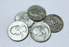LOT OF 5 WASHINGTON SILVER QUARTERS 90% SILVER VARIOUS DATES #6392