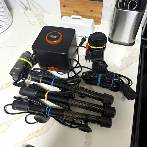 Lot of Fluval aquarium heaters, air pumps, wave maker and oase skimmer