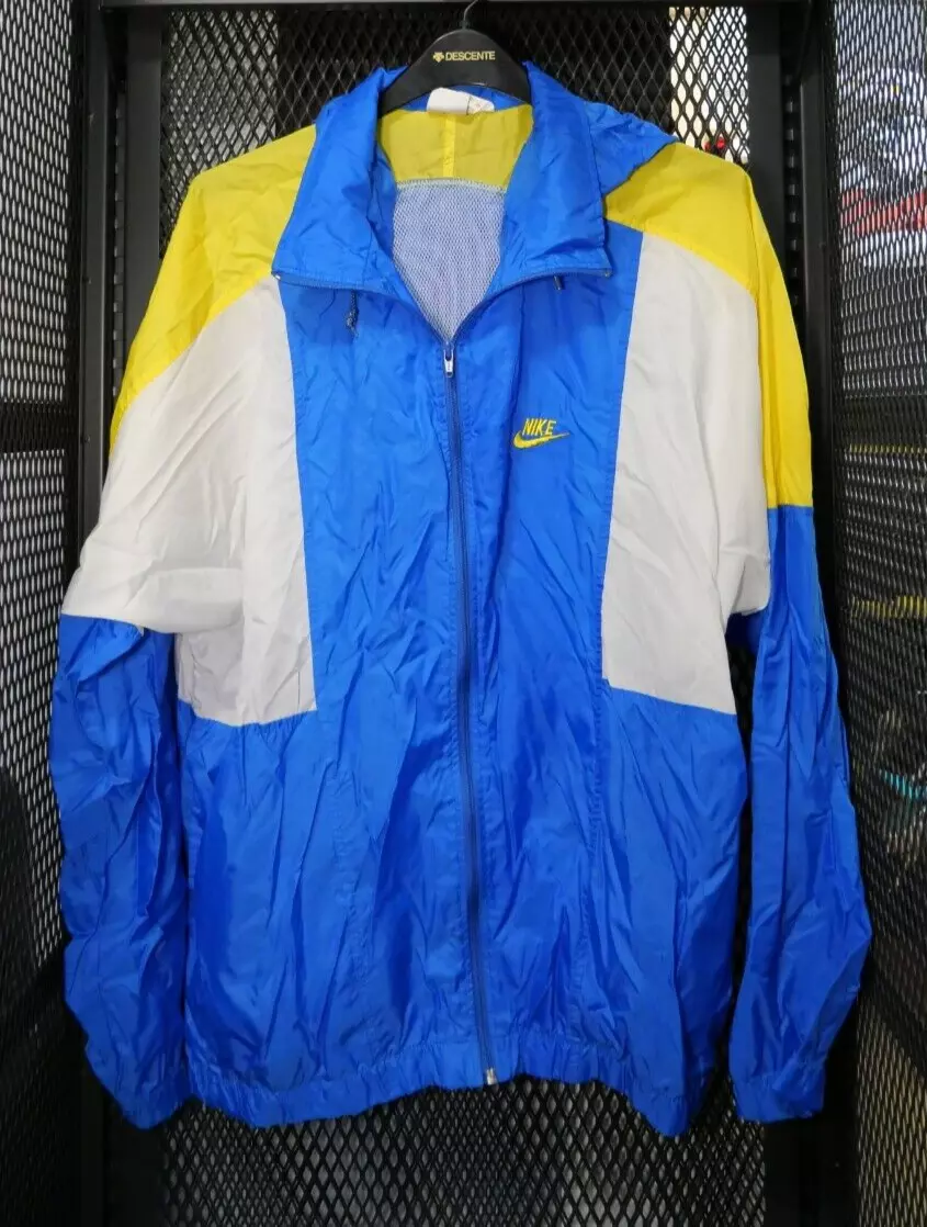 Vintage Nike Grey Tag Windbreaker Blue White Yellow 90s 2XLT