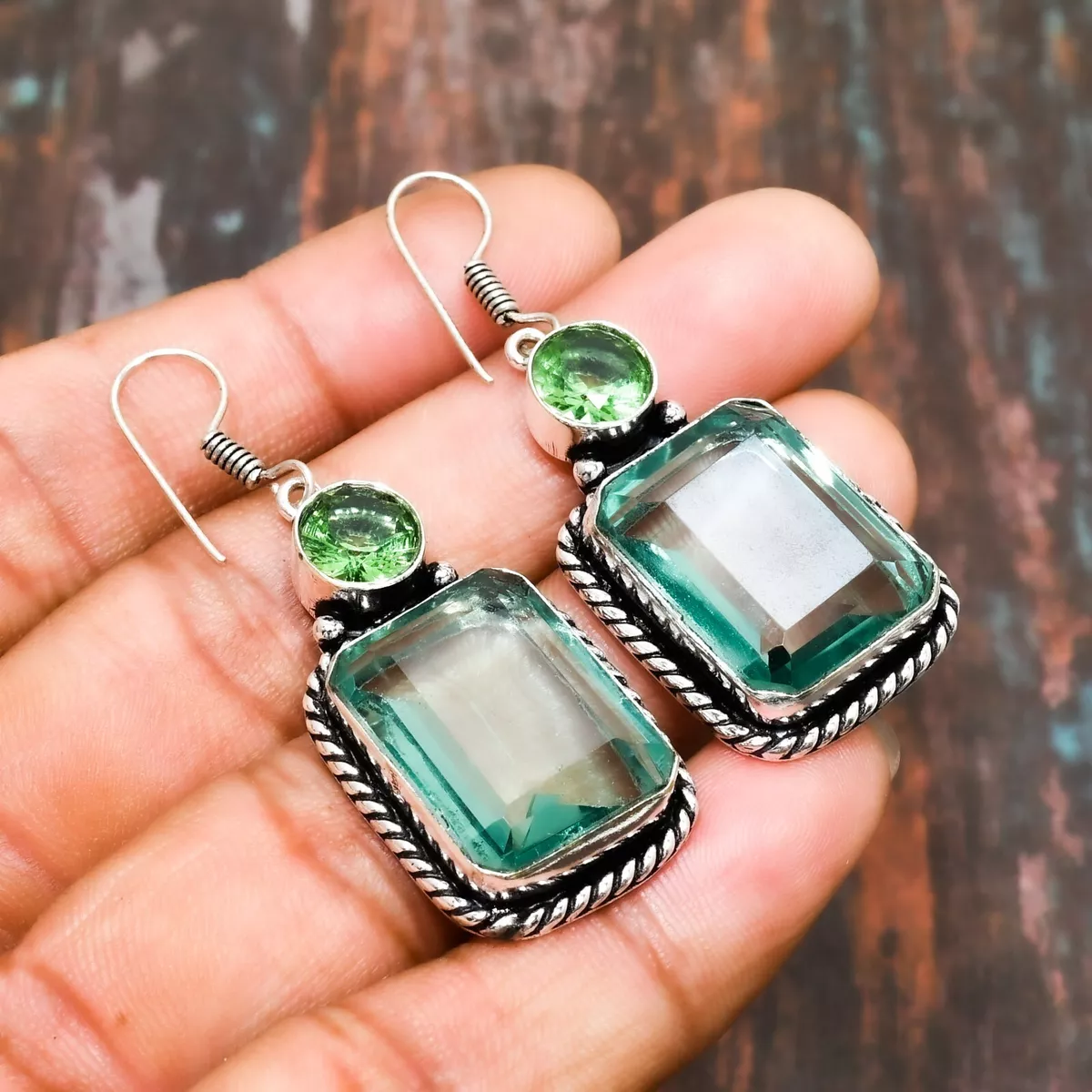 Green Amethyst Tsavorite Gemstone Handmade Jewelry Earring 2.00