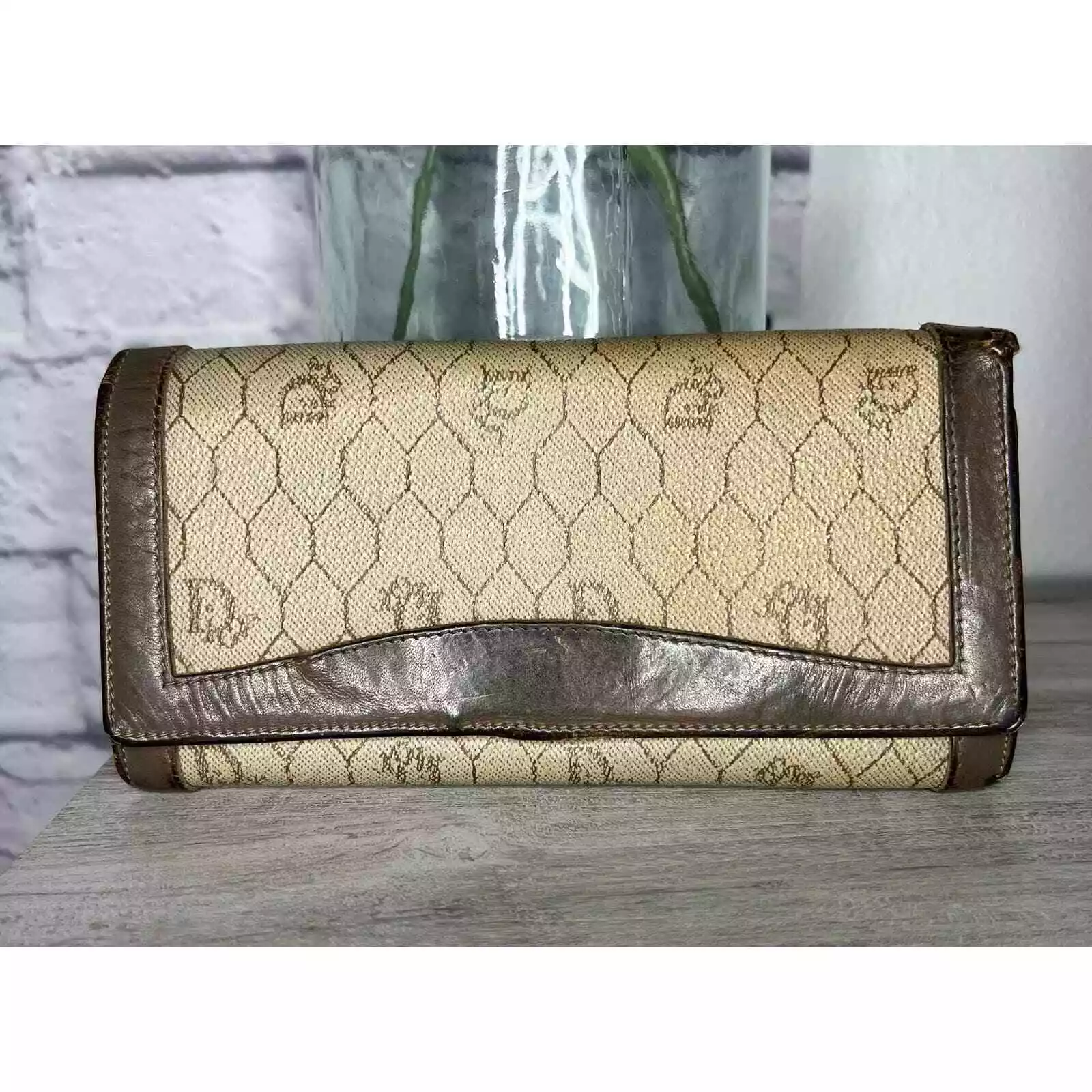 Portefeuille imprimé nid d'abeille vintage Christian Dior années 80 rare.