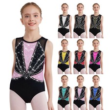 Kids Girls Rompers Dance Bodysuit Performance Unitard Actvie Leotard Round Neck