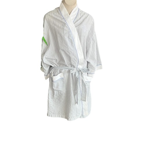 Stan Herman Signature II Gray White Seersucker Stripe Lightweight Robe