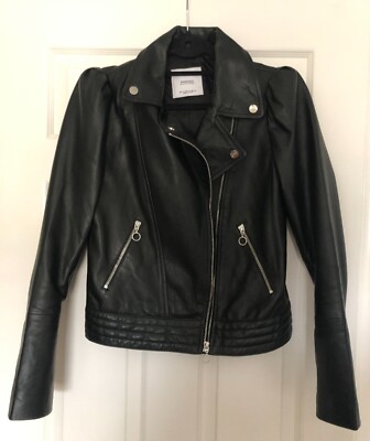 Mango genuine, black leather biker jacket, Ladies, Size S UK