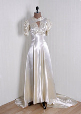 Vinrage Short Sleeves Satin Wedding Dresses A Line Sweep Train Bridal Gowns