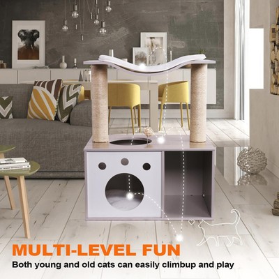 Road Cat Tree Tower Condo House Scratching Post Wood Furniture Play Bed Toy