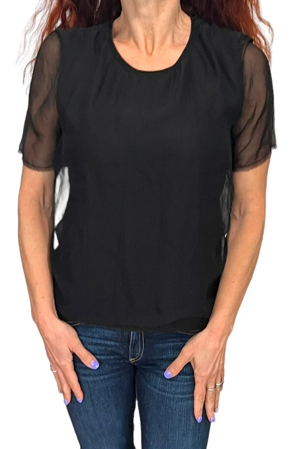 LANVIN RIVER 2009 棕色羊毛丝绸双层短袖针织衫 JUMPER M — 第 2/4 张图片