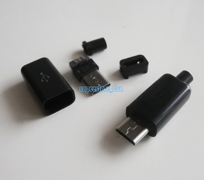 50Pcs Micro USB 5 Pin Type-B Male 4-Piece Solder Connector Plug Black Cover