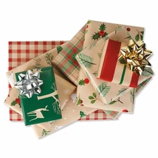 Assorted Kraft Christmas Gift Wrap ~ 8 Flat Sheets ~ FREE SHIPPING ~  