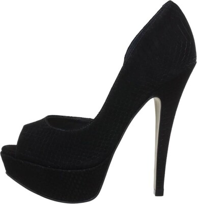 Buffalo London Damen ZS 1353 Snake Nobuck Peep-Toe Gr.39 High-Heel Schwarz, Neu!
