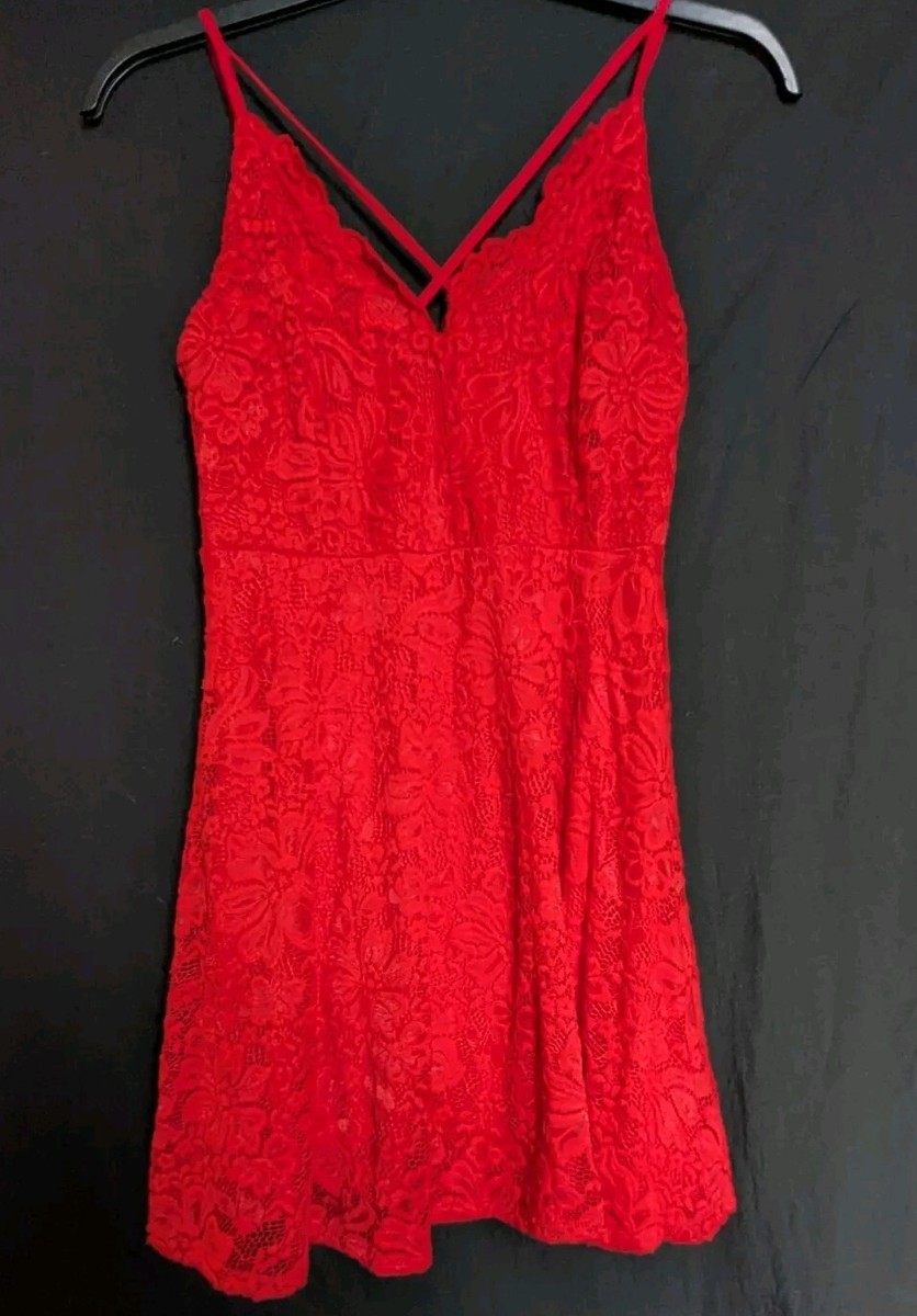 new look dress 12 Red y2k alternative goth v neck lace UK