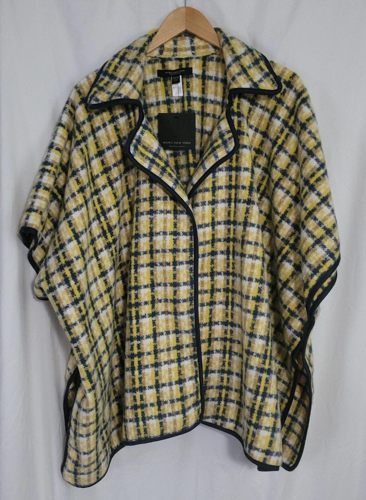 Marc New York Andrew Marc Yellow Plaid Poncho Sweater Shaw Women's One Size