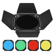 Godox Barn Door & Honeycomb Grid &4 Color Gel Filters Compatible for Standard Re