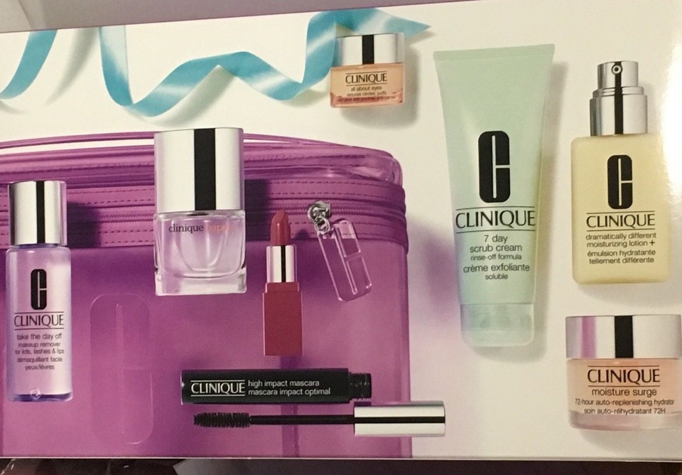NIB Best of Clinique 8Pc Gift Set Train Case 5 fullsz DDML+ Moisture