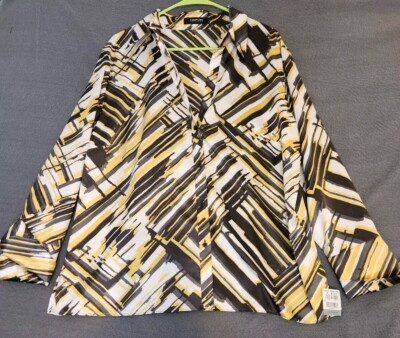 Taifun Women's Shirt US 16 Multi Art Wear Long Sleeve Collared Basic Blouse NWT 