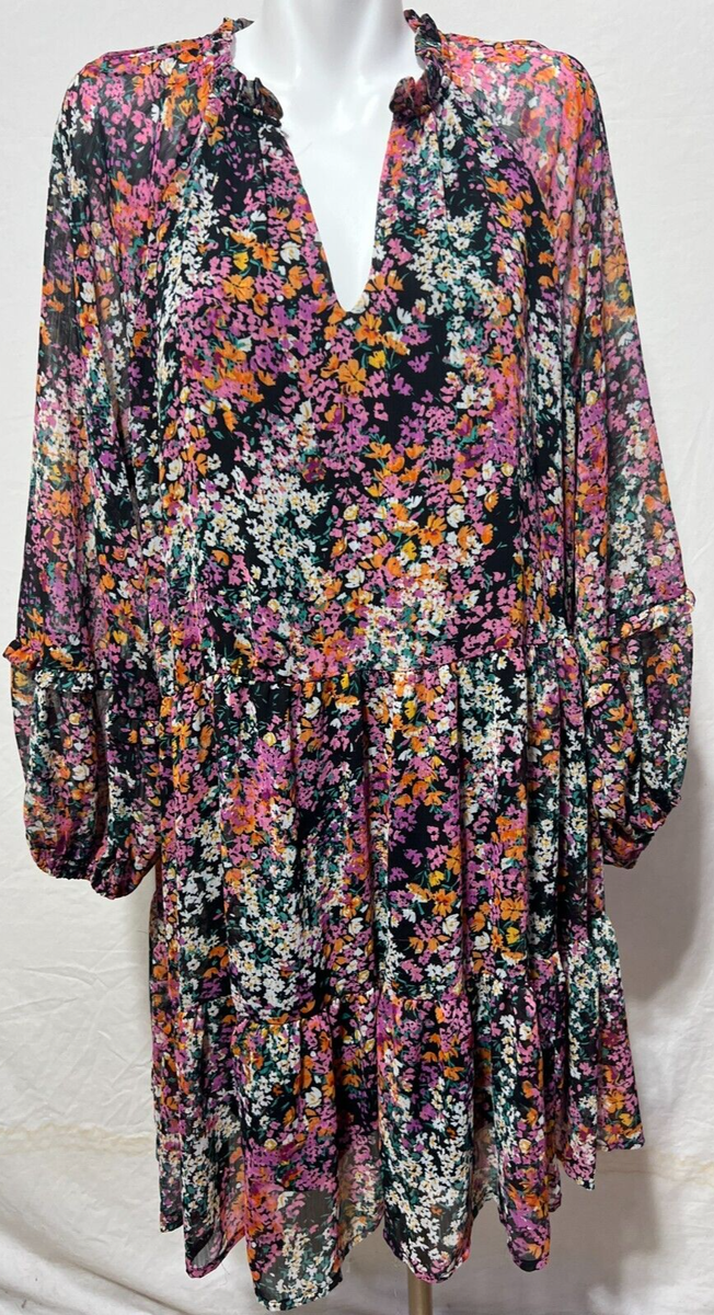 vince camuto tiered chiffon dress Vince Camuto Women XXL 2X Chiffon Dress Mini Boho Three Tier Floral Loose Flowy
