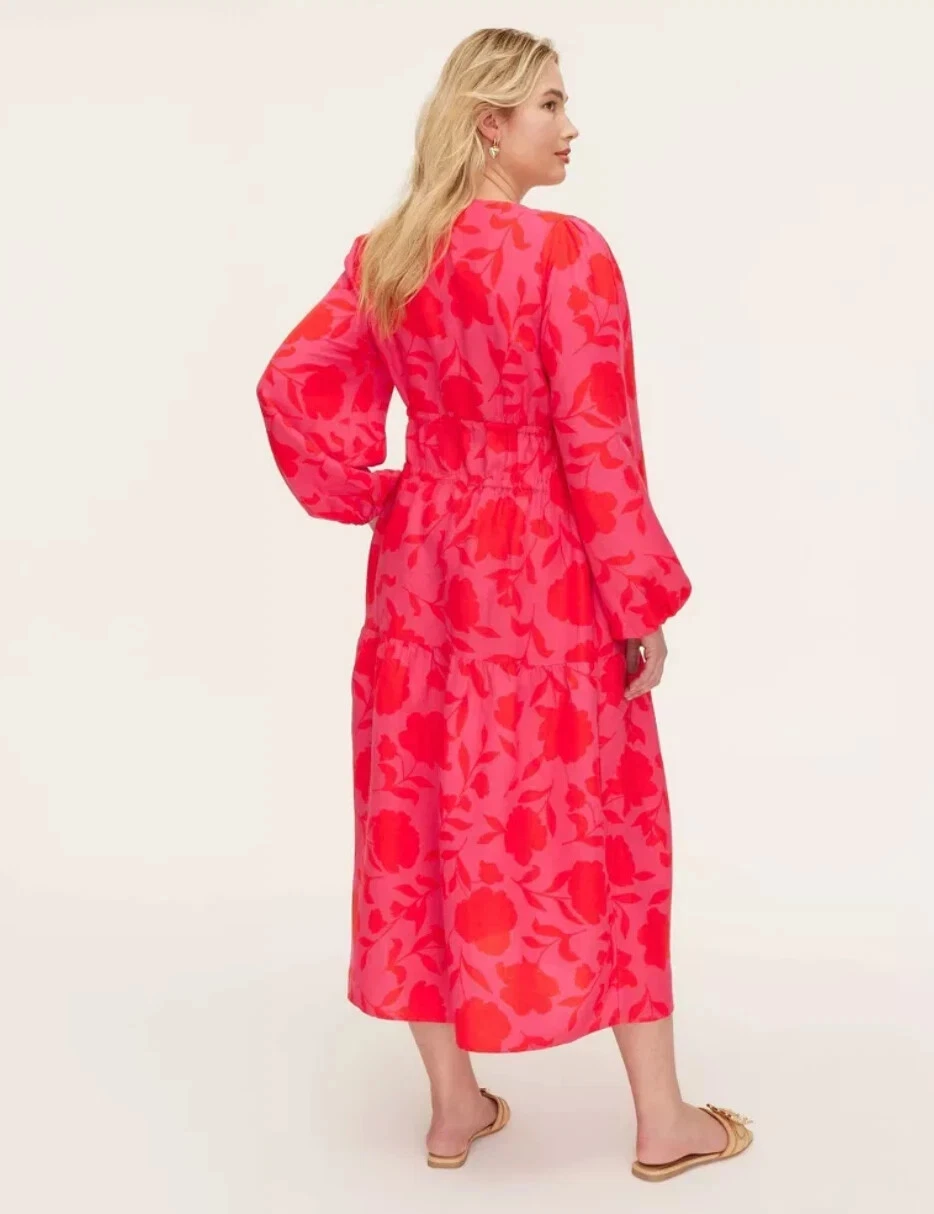 Maxi abito donna classico lino rosa manica lunga Kate Spade x Target piccolo